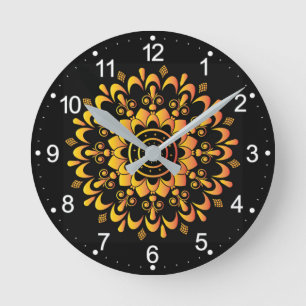 Horloge Ronde Golden Unique Mandala Design