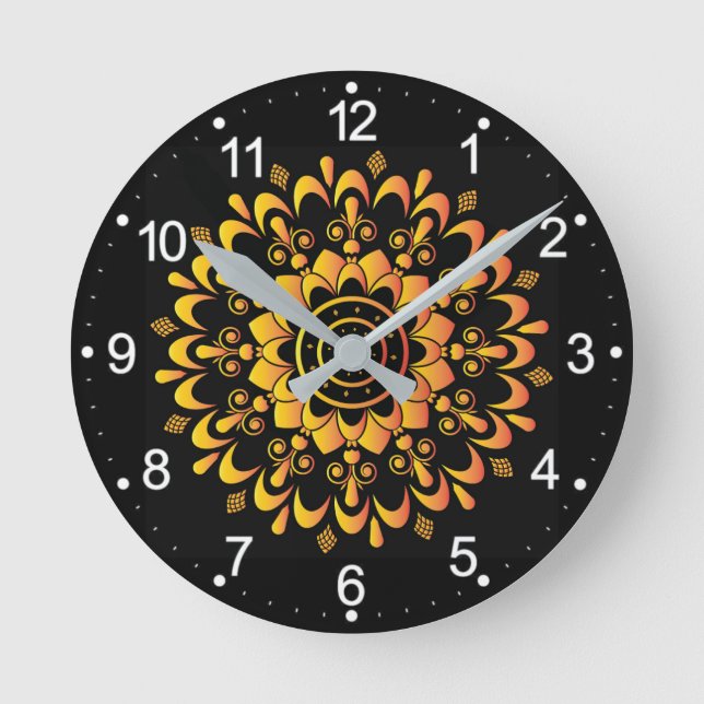Horloge Ronde Golden Unique Mandala Design (Recto)