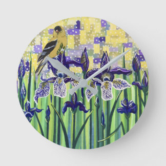 Horloge Ronde Goldfinch and Irises 