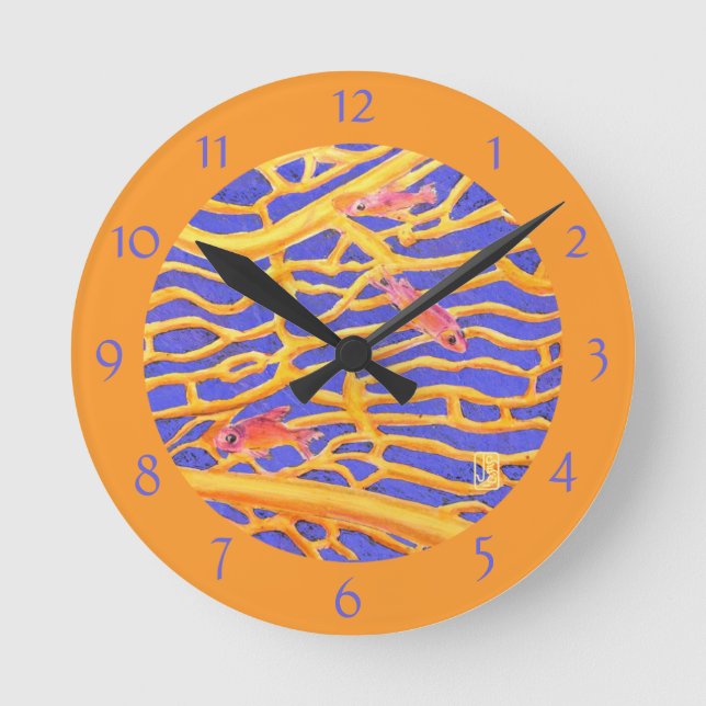 Horloge Ronde Goldies de mer Dentelle Corail numéroté rond acryl (Recto)