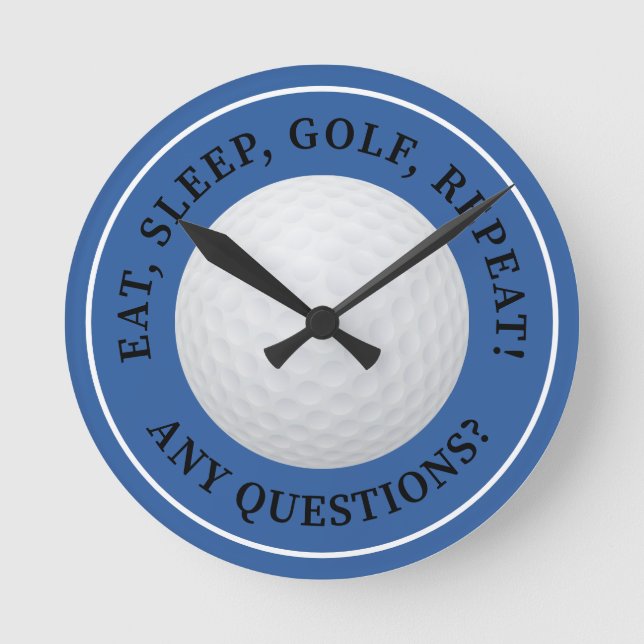 Horloge Ronde Golf Ball Sports Golf Citation Moderne Bleu Noir (Recto)