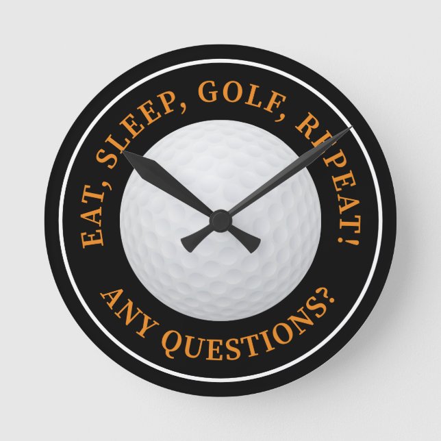 Horloge Ronde Golf Ball Sports Golfing Quote Modern Black Orange (Recto)