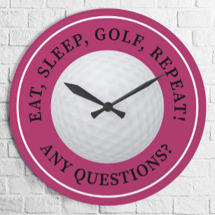 Horloge Ronde Golf Ball Sports Modern Golfing Quote Girly Pink