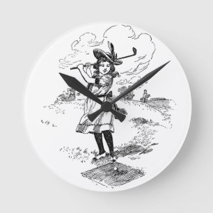 Horloge Ronde Golf Girl Golfing Art Vintage