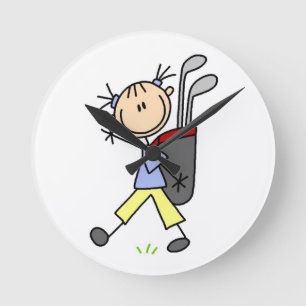 Horloge Ronde Golfeur de fille avec le sac et clubs
