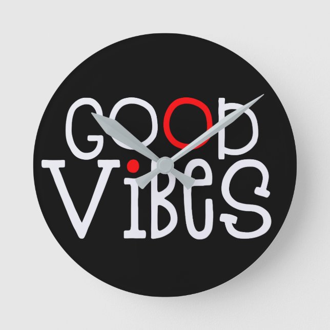 Horloge Ronde Good Vibes Bold Rouge blanc typographie noir (Recto)