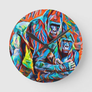Horloge Ronde Gorilla Ape Famille Animaux Abstraits Faune Art