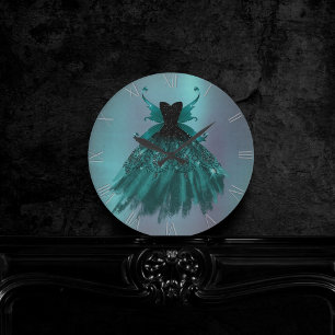 Horloge Ronde Gothic Fairy Teal Gown   Deep Midnight Green Sheen
