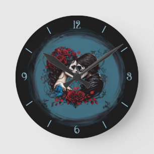 Horloge Ronde Gothique Couple amoureux Saint Valentin
