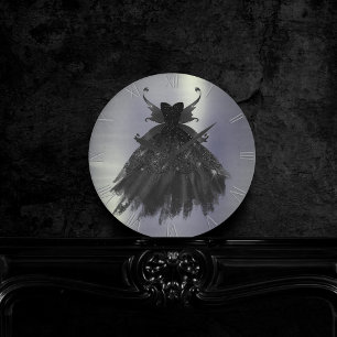 Horloge Ronde Gothique Fairy Black Gown   Vampy Goth Glam Sheen