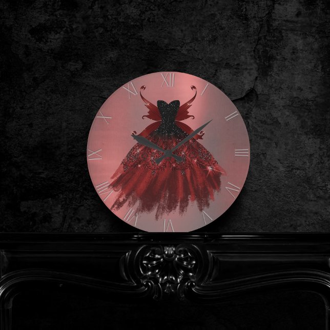 Horloge Ronde Gothique Fairy Crimson Gown | Fer rouge profond ra (Créateur téléchargé)