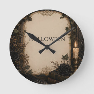 Horloge Ronde Gothique Halloween Monde Ancien Roses Bourgogne, L