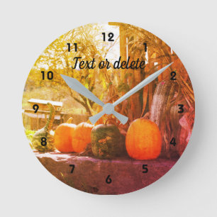 Horloge Ronde Gourds Pumkins Farm Stand Abstract
