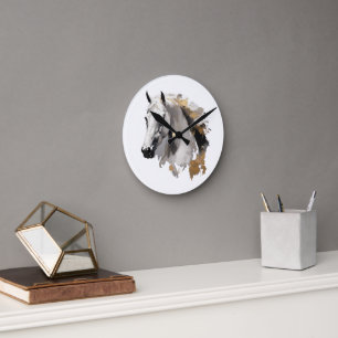 Horloge Ronde Grâce galopante Cheval blanc Art