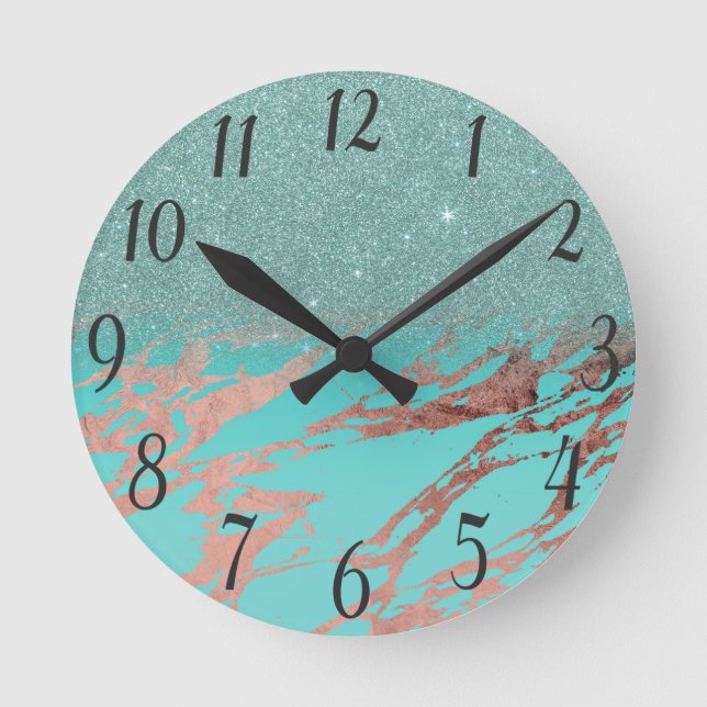 Horloge Ronde Gradient de marbre turquoise de parties (Recto)