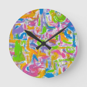 Horloge Ronde Graffiti au néon - coups de pinceau abstraits pein
