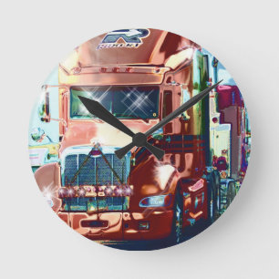 Horloge Ronde Grand camion lourd rouge pour des camionneurs et