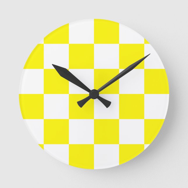 Horloge Ronde Grand Checkered - blanc et citron (Recto)