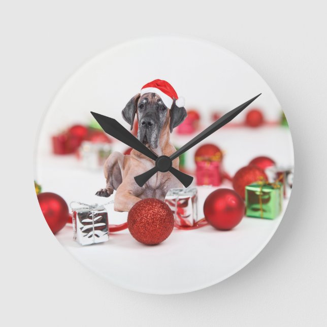 Horloge Ronde Grand chien Danois avec ornements de Noël Cadeaux (Recto)