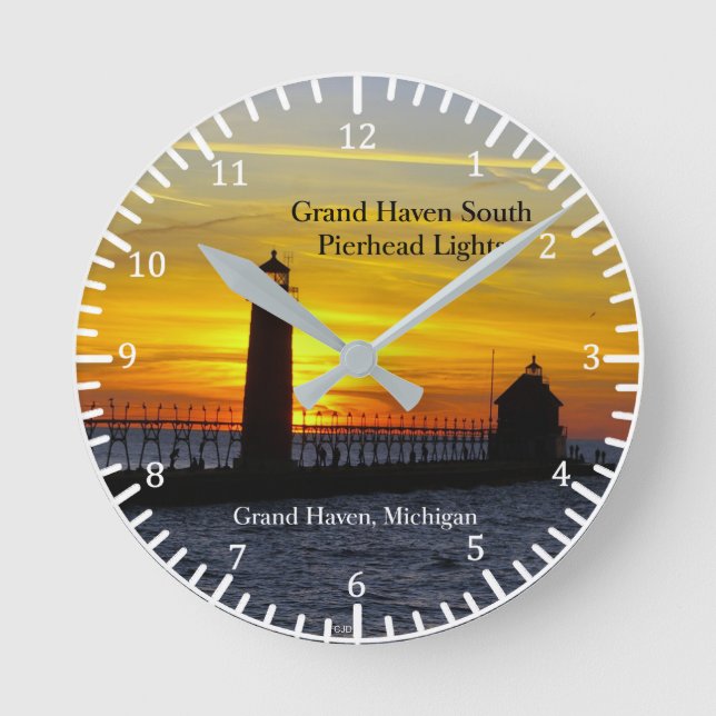 Horloge Ronde Grand Haven South Piphenad Lights sunset clock 2 (Recto)