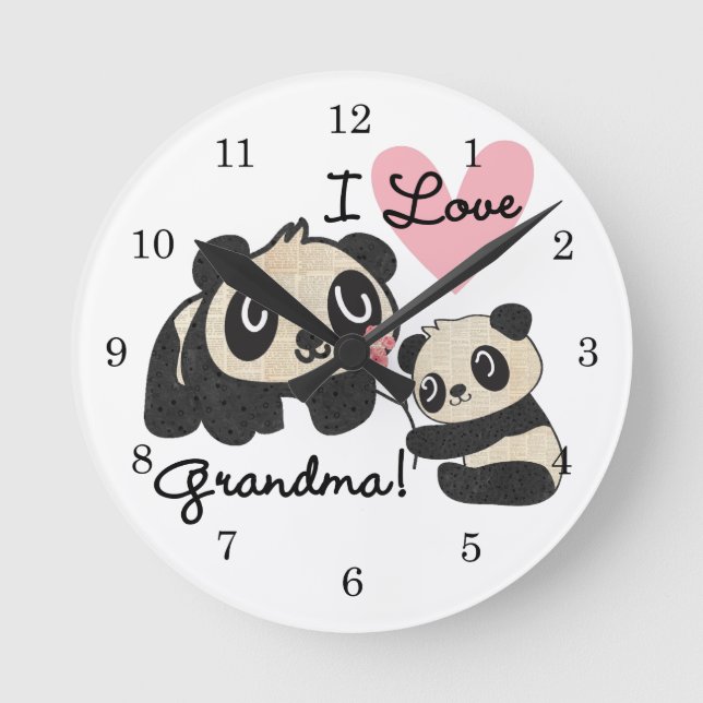 Horloge Ronde Grand-maman d'amour des ours panda I (Recto)