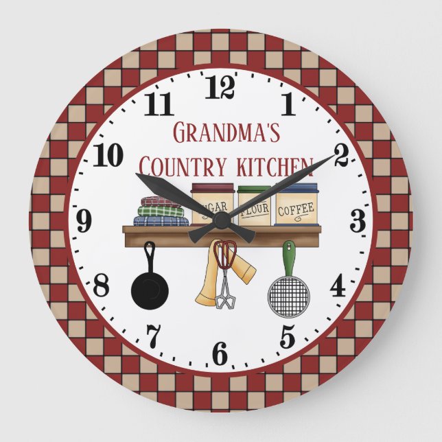 Horloge Ronde Grand-mère's Country cuisine ajouter texte Grande  (Recto)