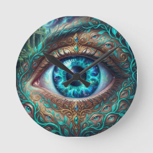 Horloge Ronde Grand Œil Bleu Électrique Dans Une Scène Fantastiq