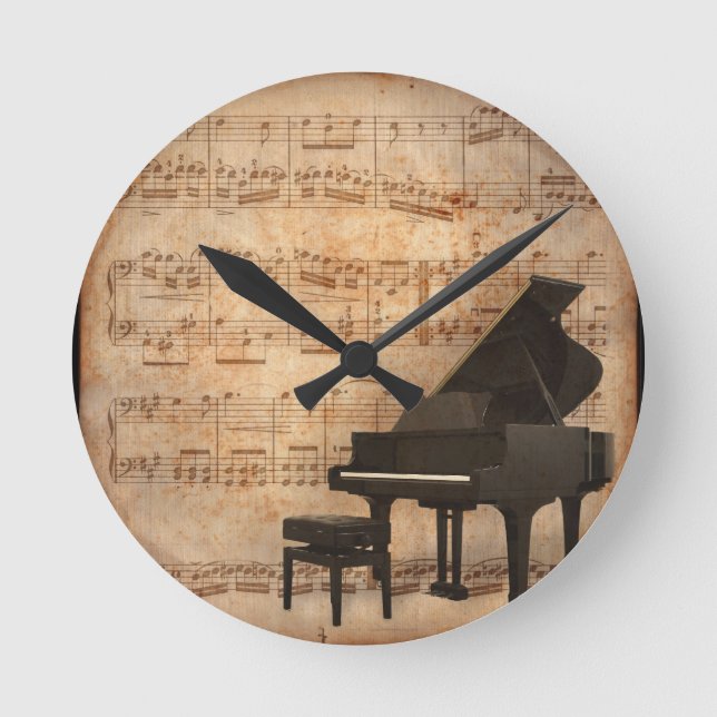 Horloge Ronde Grand piano avec notes musicales (Recto)