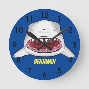 Horloge Ronde Grand requin blanc, dessin animé