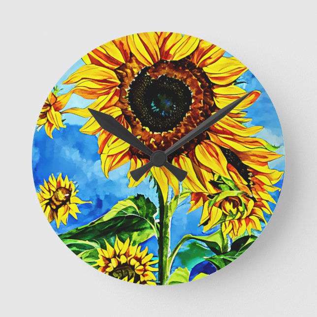 Horloge Ronde Grand tournesols aquarelle nature (Recto)