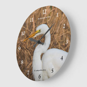 Horloge Ronde Grande Aigrette Élégante Oiseau Marcheur dans les