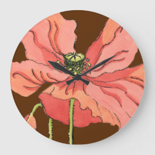 Horloge Ronde Grande fleur rose avec l'arrière - plan