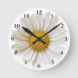 Horloge Ronde Grande Marguerite Blanche Nombres Noirs