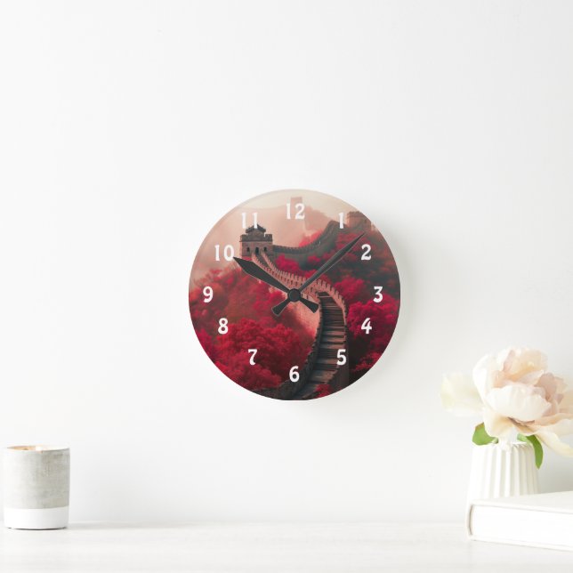 Horloge Ronde Grande Muraille de Chine en automne - Rouge Pittor (Maison)