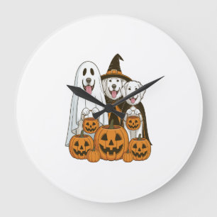 Horloge Ronde Grande Pyrenees Chien Fantôme Sorcière Halloween C