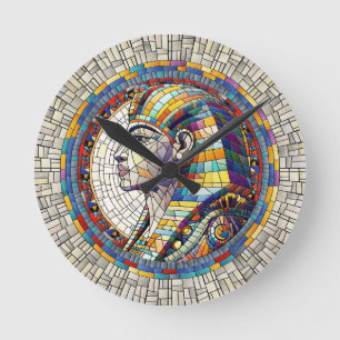 Horloge Ronde Grande sphinx égyptienne - Art mosaïque