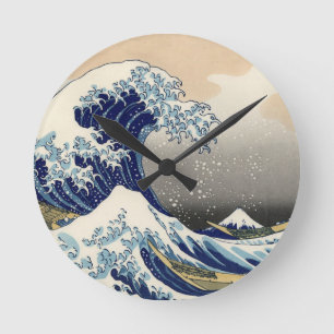 Horloge Ronde Grande vague Kanagawa peinture japonaise