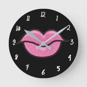 Horloge Ronde Grandes lèvres rose pailleté Rouge à lèvres Baiser