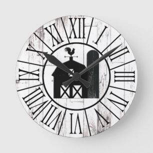 Horloge Ronde Grange de campagne en bois blanc vintage Black Bar