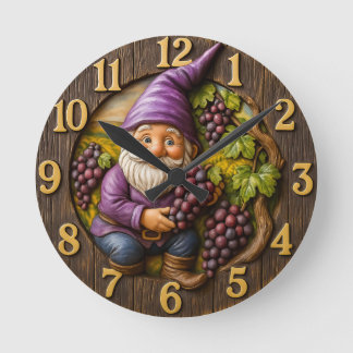 Horloge Ronde Grape-loving gnome harvest fantasy