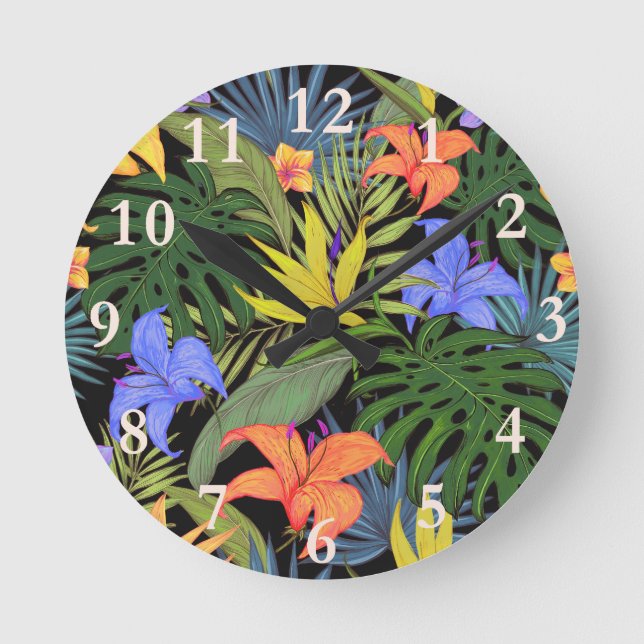Horloge Ronde Graphique de fleur d'Aloha de Hawaii tropical (Recto)