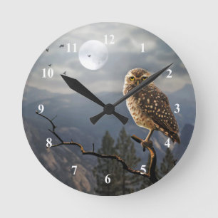 Horloge Ronde Graphique de la lune d'hibou éffrayant