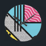 Horloge Ronde graphique de style pop art memphis Abstrait dans l<br><div class="desc">Abstrait audacieux,  coloré 80s pop art memphis style graphique</div>