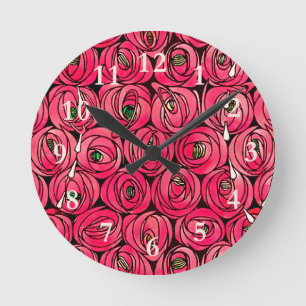 Horloge Ronde Graphique rose Art Nouveau Rennie Macintosh