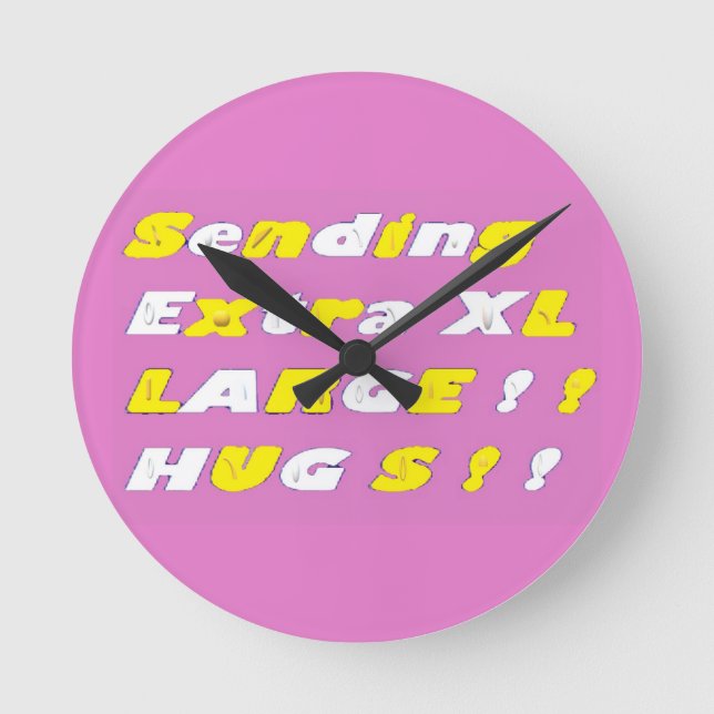 Horloge Ronde Graphiques blancs rose jaune extra-gros carreaux (Recto)