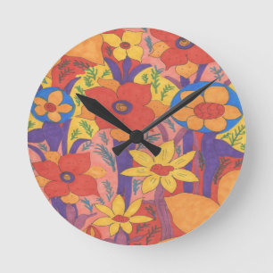 Horloge Ronde Gras Bohemian Orange Garden Imprimer