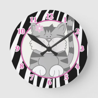 Horloge Ronde Gray Kitten Wall Clock et Zebra Stripe