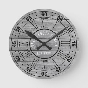 Horloge Ronde Gray Reclaimed Wood Family