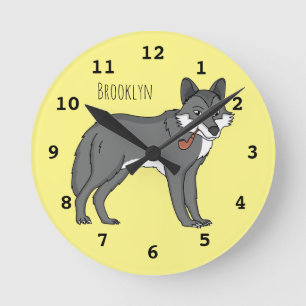 Horloge Ronde Gray wolf with pipe cartoon