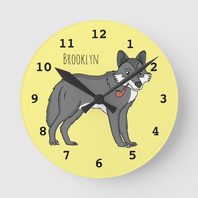 Horloge Ronde Gray wolf with pipe cartoon (Recto)